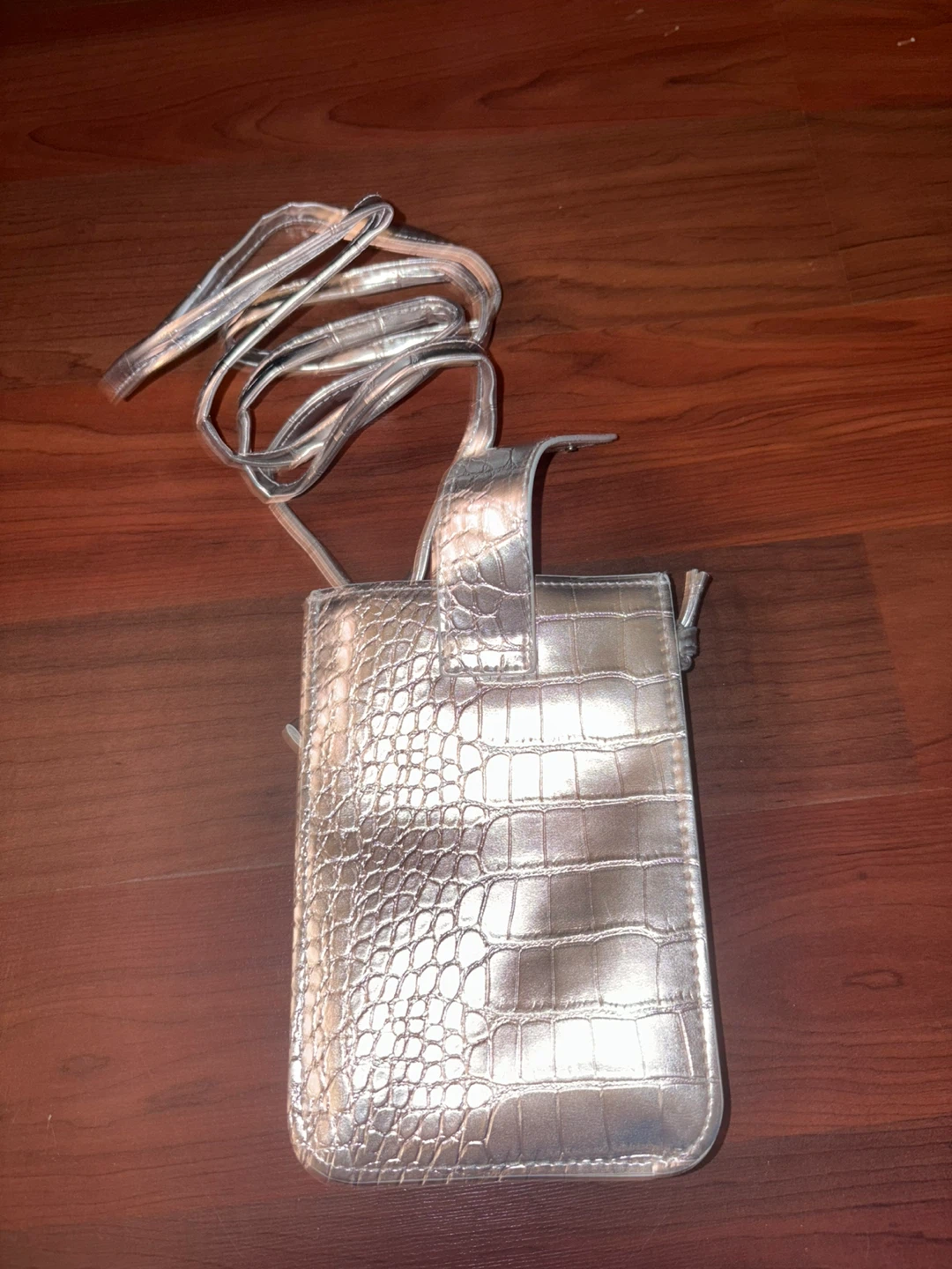 Silver Crocodile-Embossed Crossbody Phone Bag - photo 2