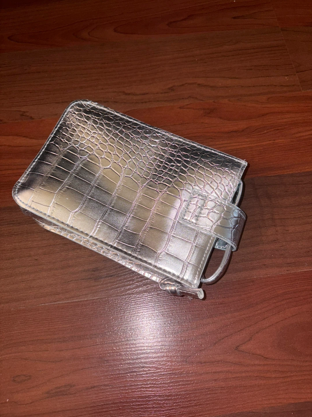 Silver Crocodile-Embossed Crossbody Phone Bag - photo 3