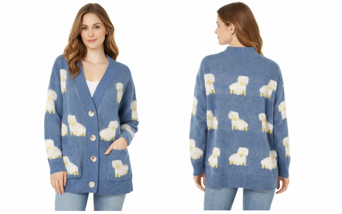 NEW! Blue Sheep Cardigan Sweater – Heavy Knit – Estimated Size M - photo 3