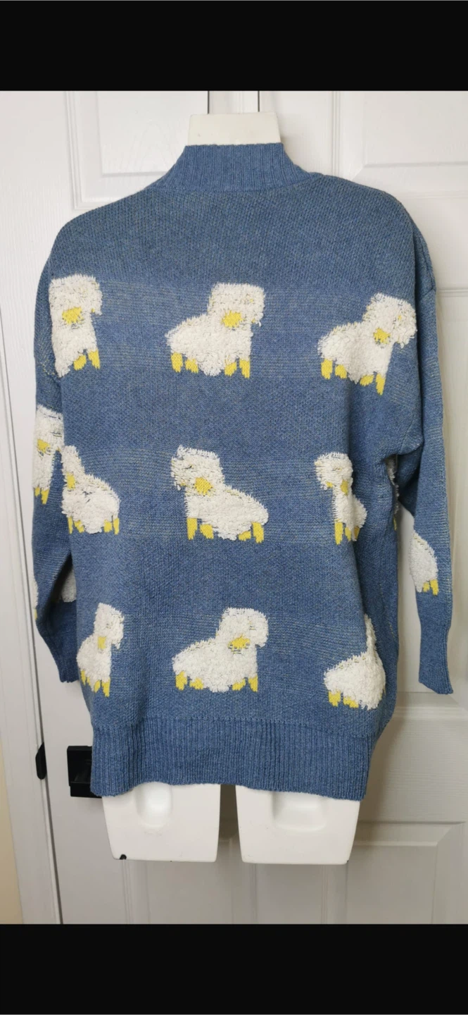 NEW! Blue Sheep Cardigan Sweater – Heavy Knit – Estimated Size M - photo 2
