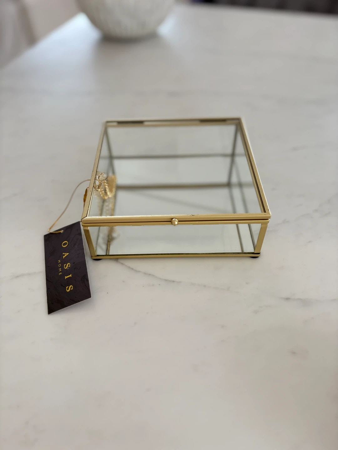 Oasis Gold Framed Glass Jewelry Box 6x6”