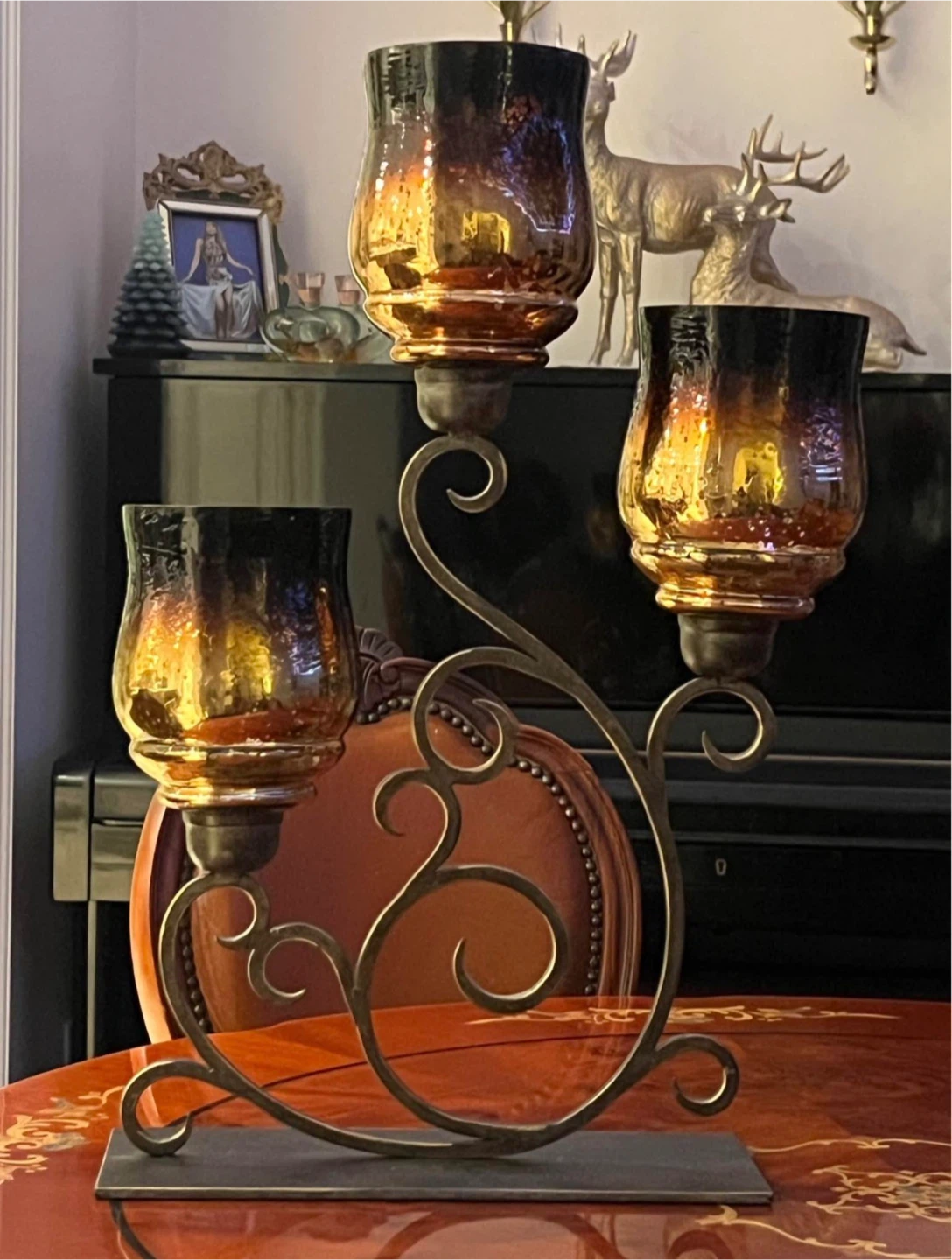 3-Arm Hurricane Candle Holder Amber Glass
