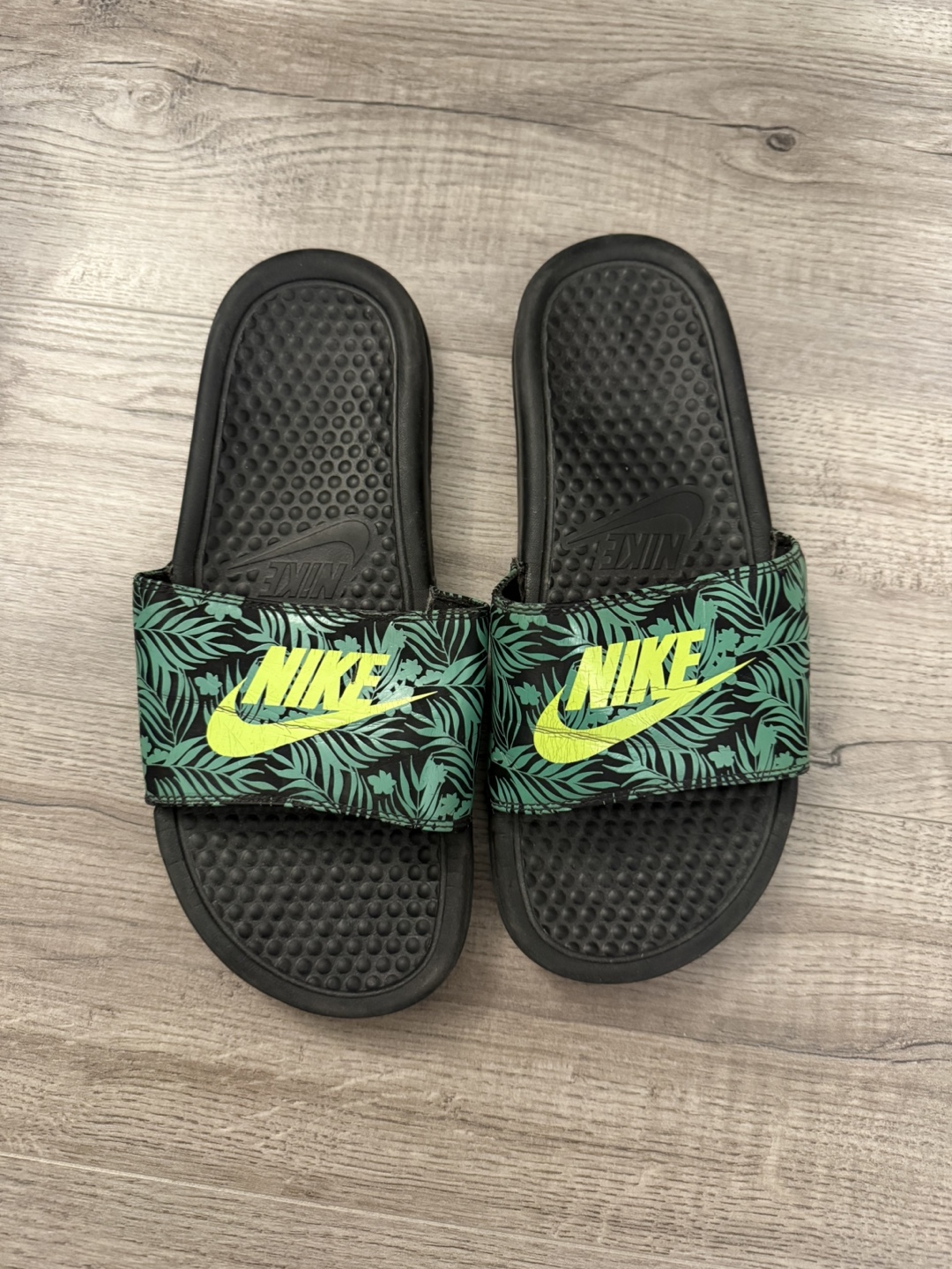 Nike Benassi Slides with Tropical Leaf Print