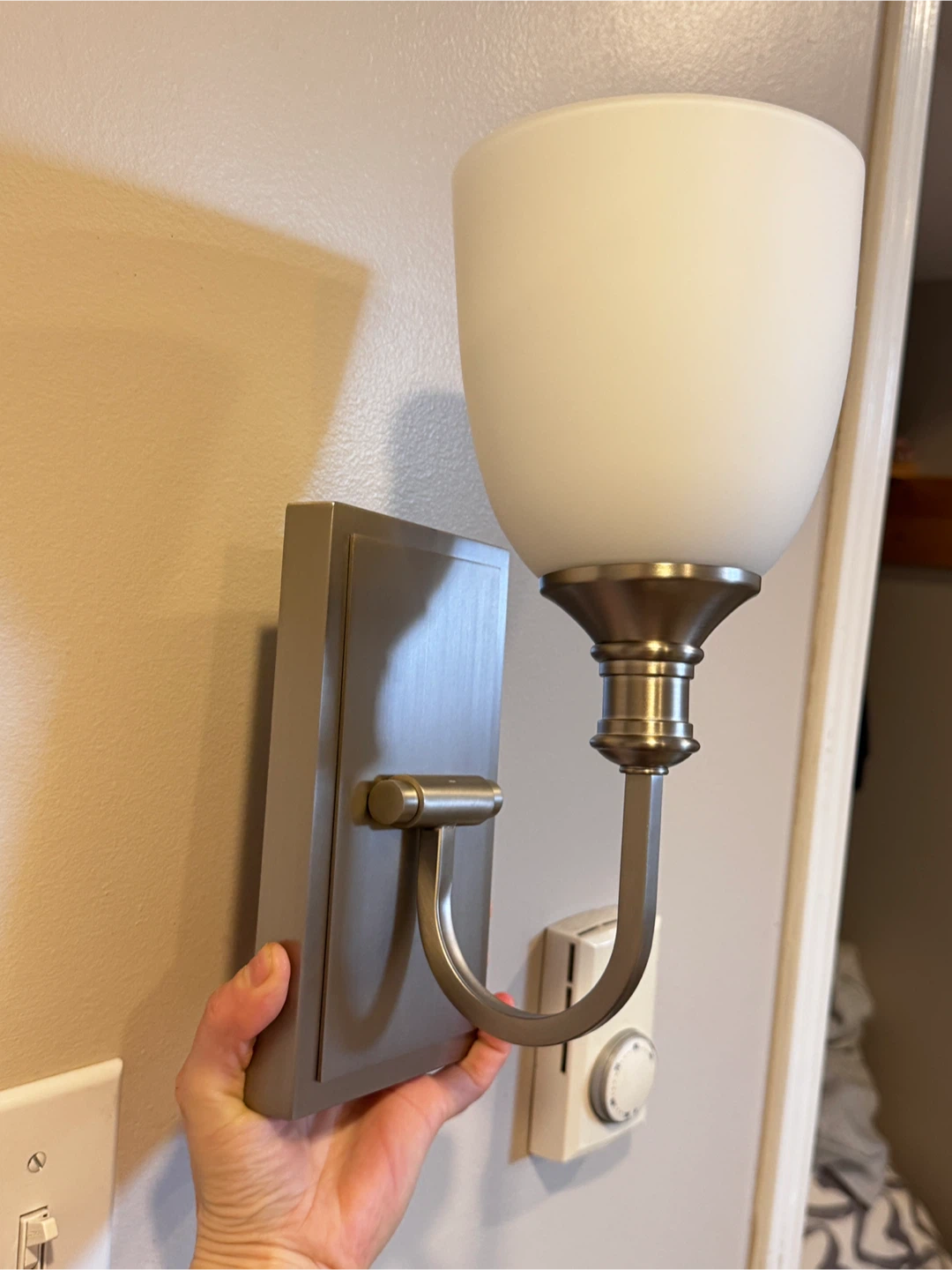 Satin Nickel Wall Sconce Light Fixture with Frosted Glass Shade
