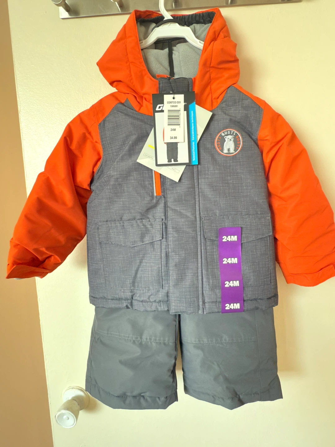 Gusti Kids Winter Snowsuit 24 Months Orange/Grey