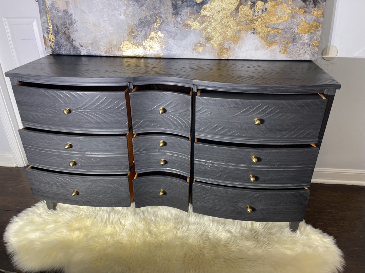 Dixie 9 drawers dresser solid wood - brushed gray/gold - photo 3