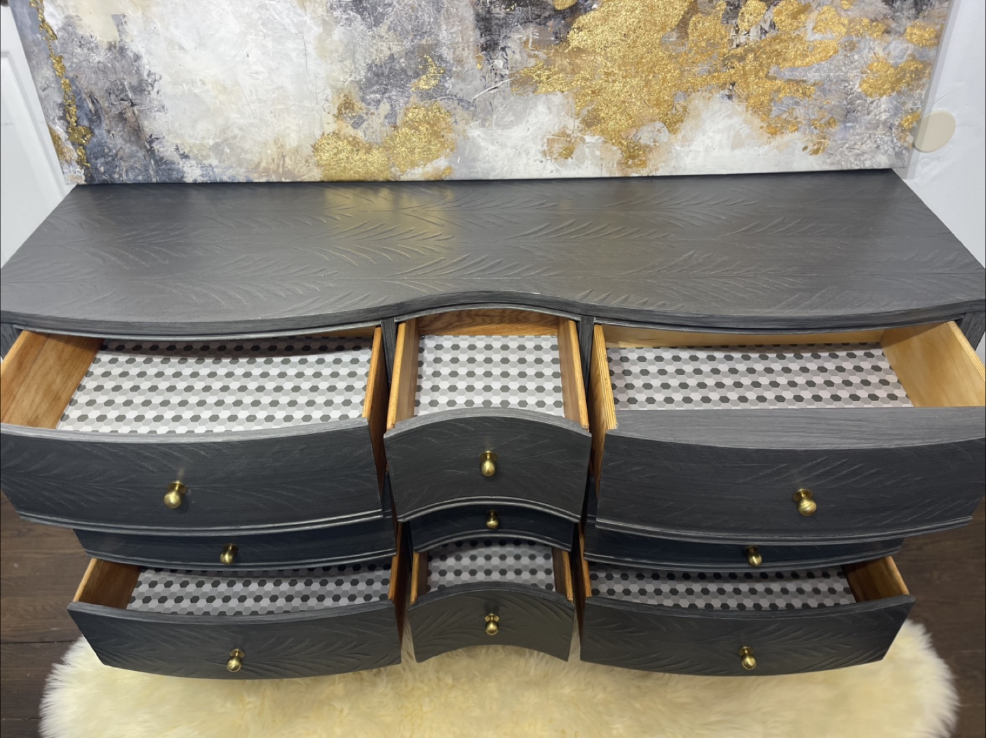 Dixie 9 drawers dresser solid wood - brushed gray/gold - photo 2