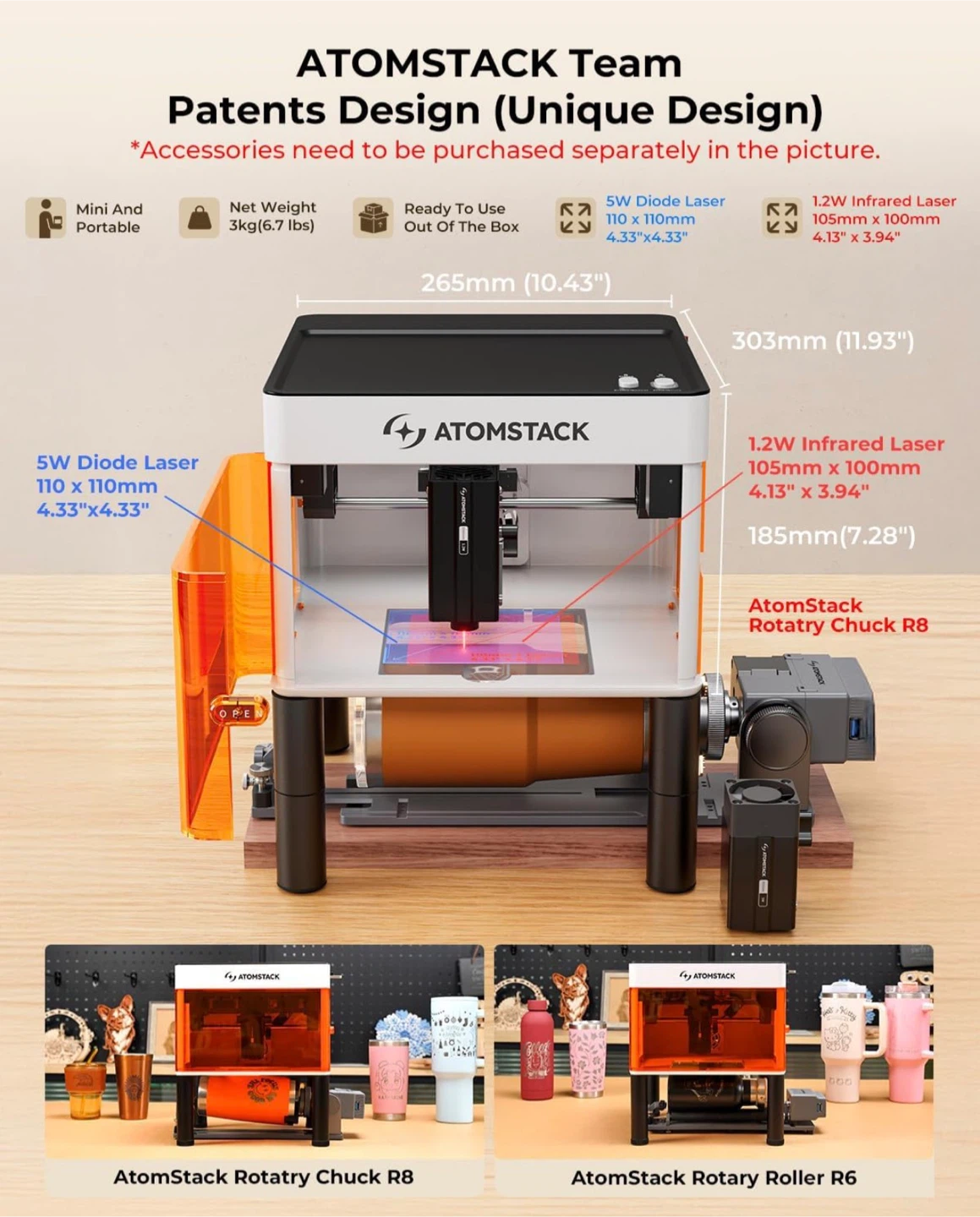 ATOMSTACK Laser Engraver with Rotary Chuck R8 - photo 2
