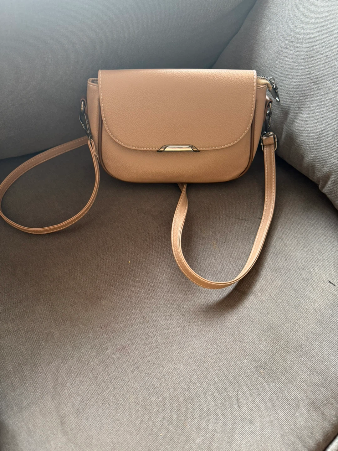 Light Brown Faux Leather Crossbody Bag