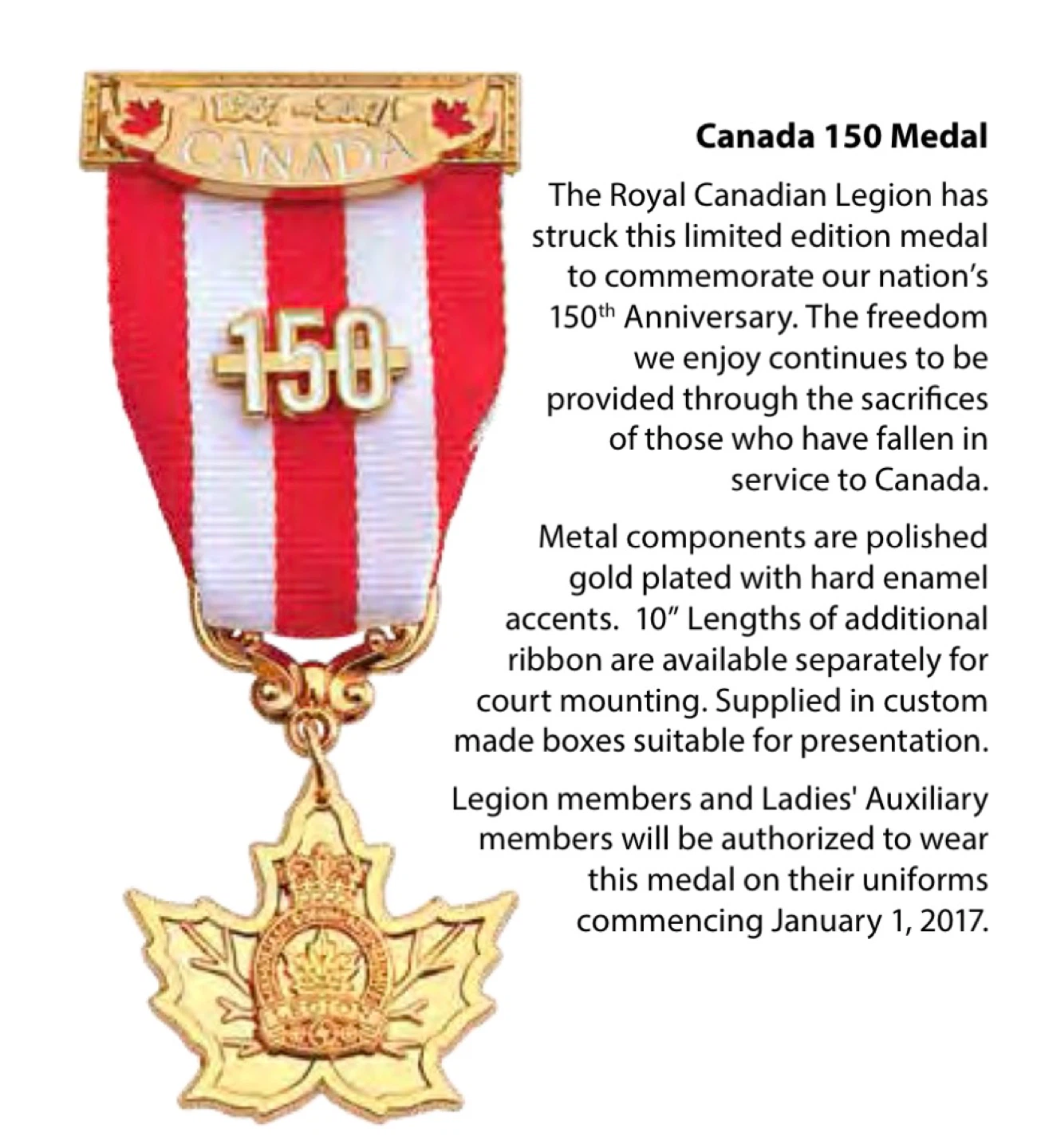 Royal Canadian Legion – Legion Canada 150 Commemorative Medal - photo 2