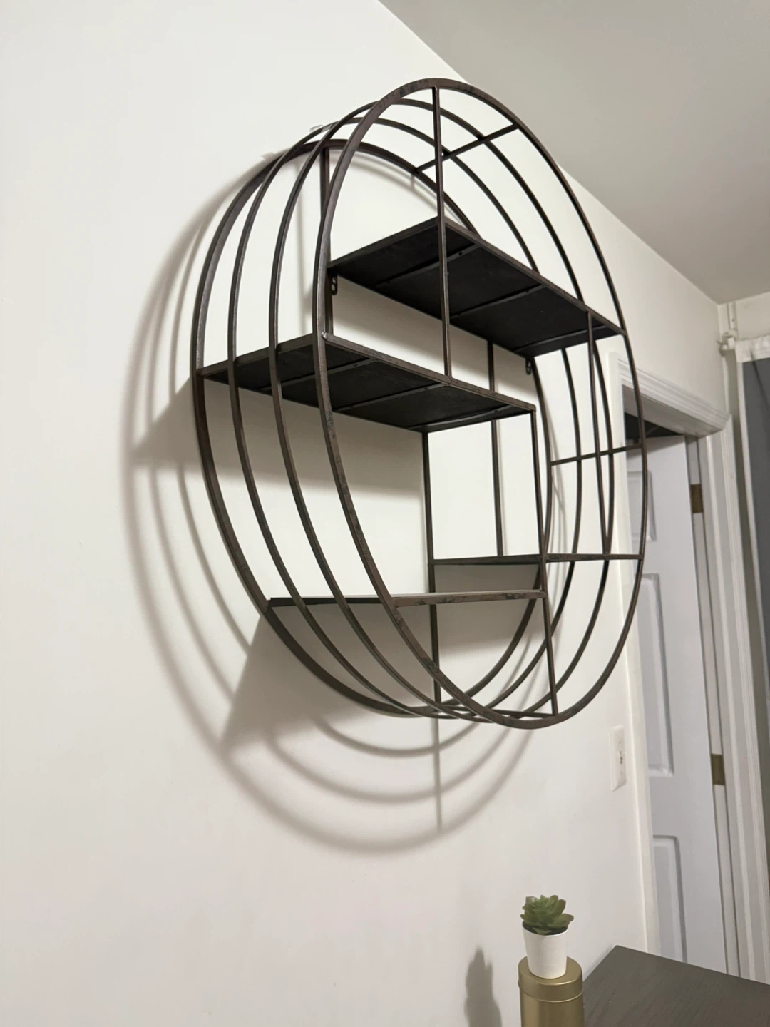 2 Round Metal Wall Shelf with Wood Shelves - photo 2