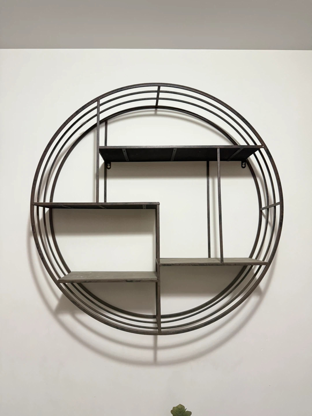 2 Round Metal Wall Shelf with Wood Shelves