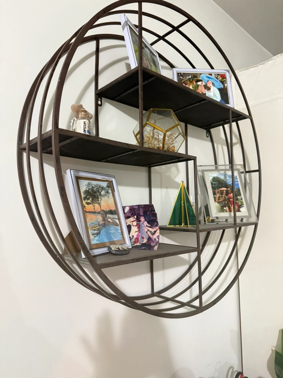 2 Round Metal Wall Shelf with Wood Shelves - photo 3