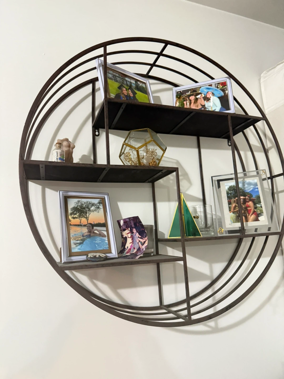 2 Round Metal Wall Shelf with Wood Shelves - photo 4