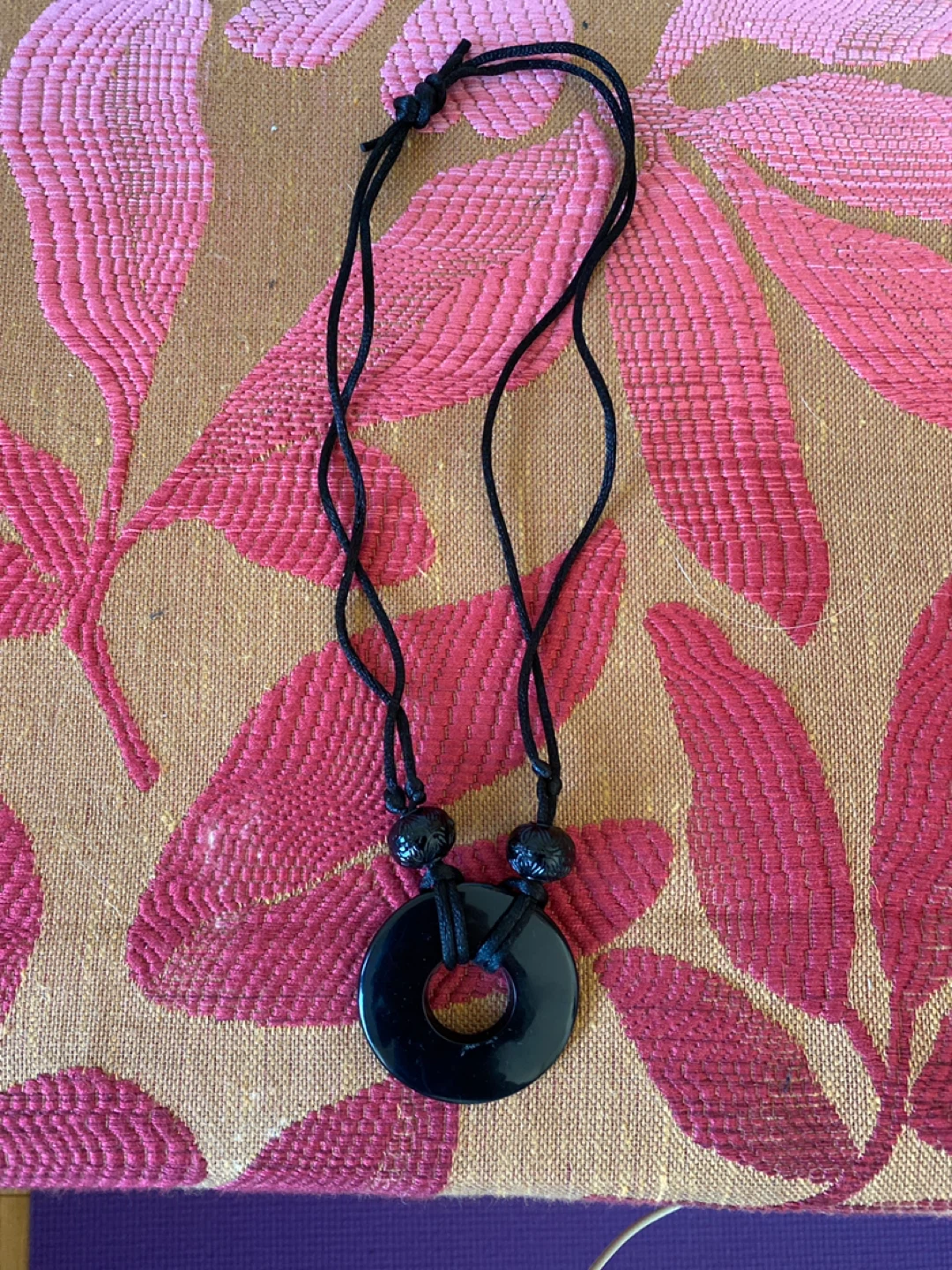Black Pendant Necklace with Beaded Cord