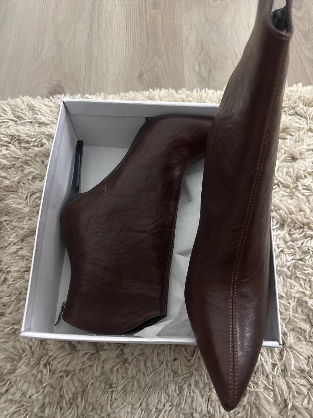 Brown Leather Pointed Toe Ankle Boots - photo 3