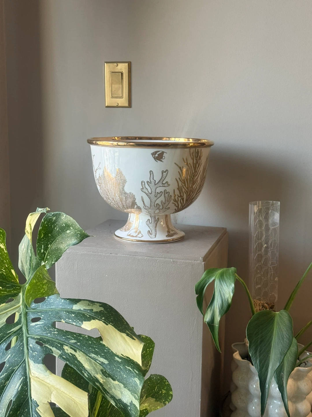Jonathan Adler Large Botanist Coral pedstal bowl