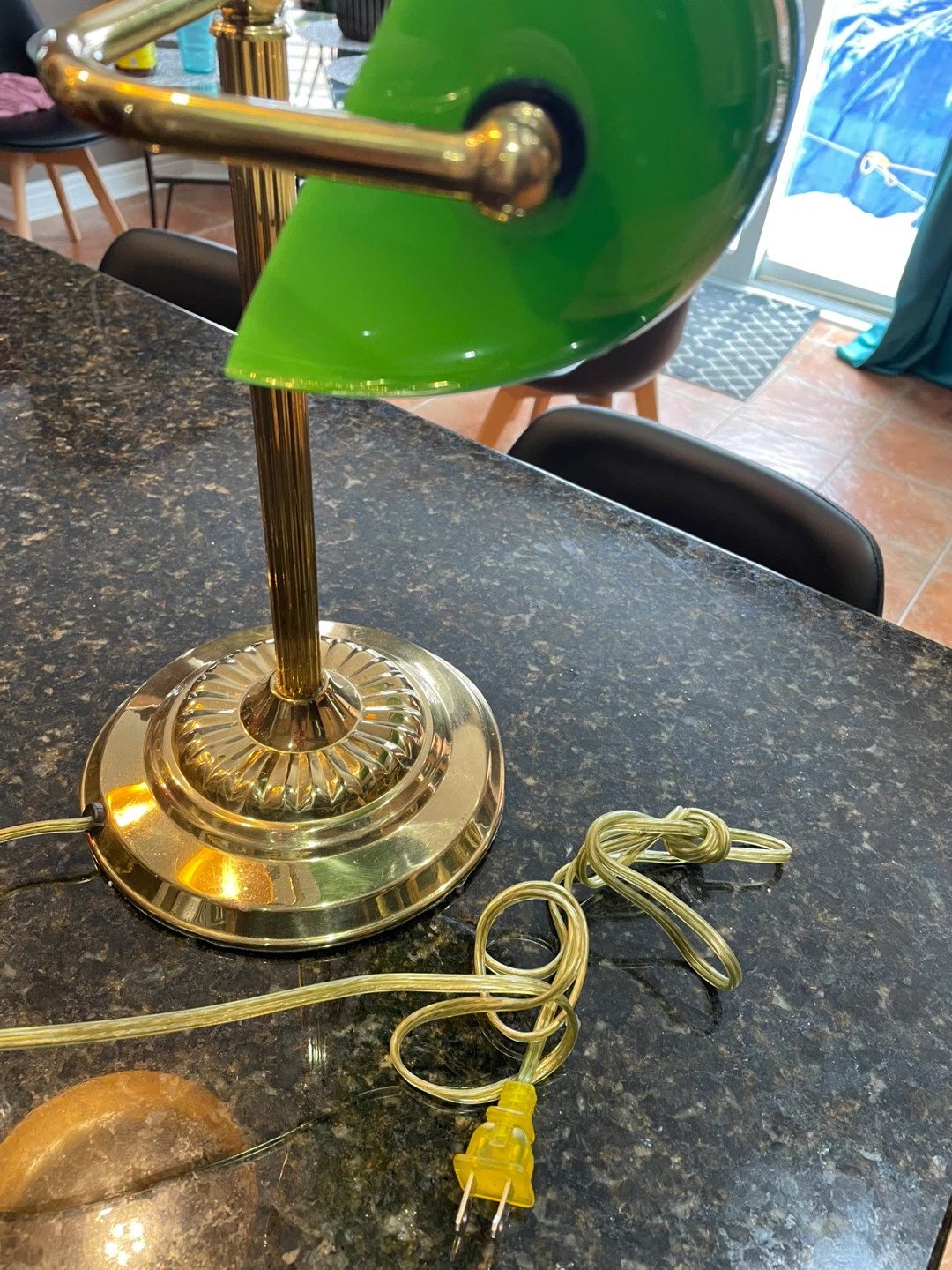 Vintage Brass Banker's Lamp with Green Shade