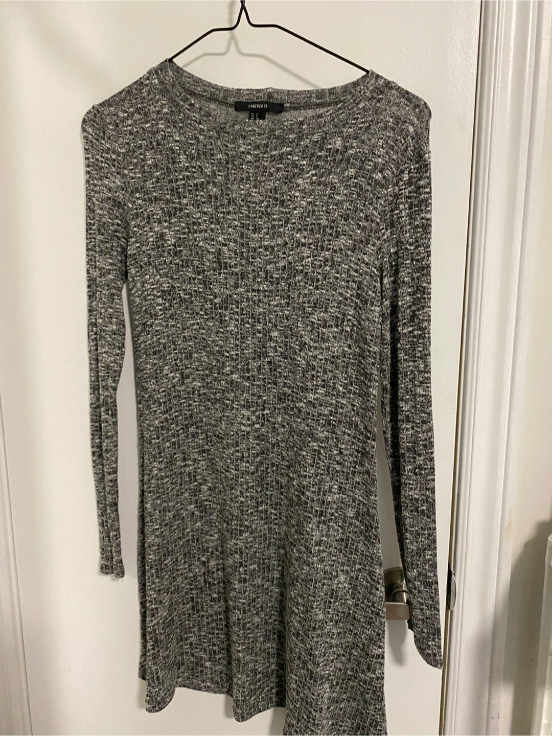 Forever 21 Grey Marled Ribbed Long Sleeve Mini Dress