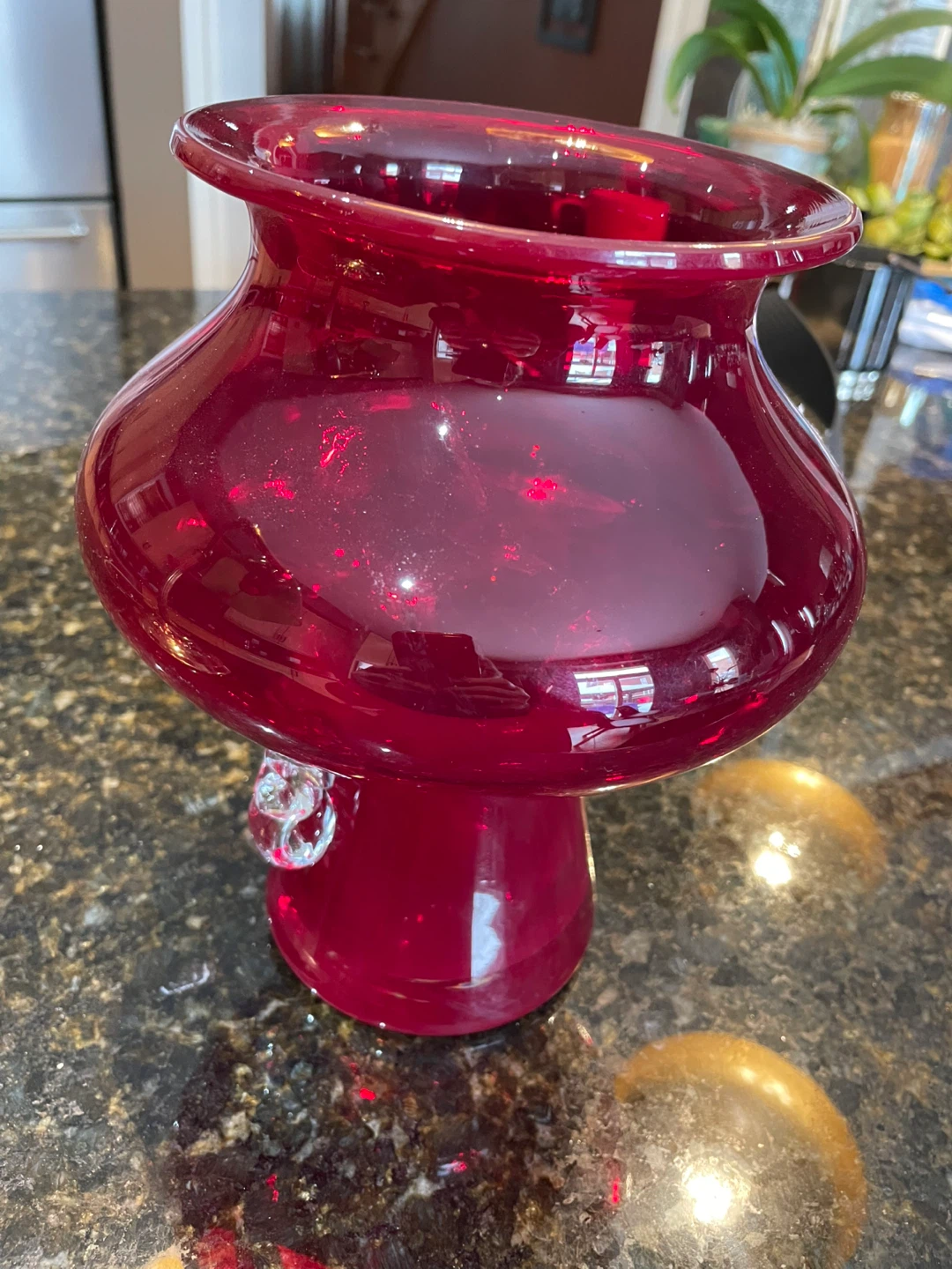 Ruby Red Glass Vase with Decorative Handle