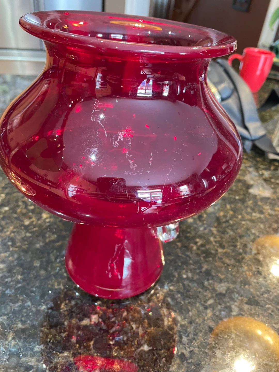Ruby Red Glass Vase with Decorative Handle - photo 4