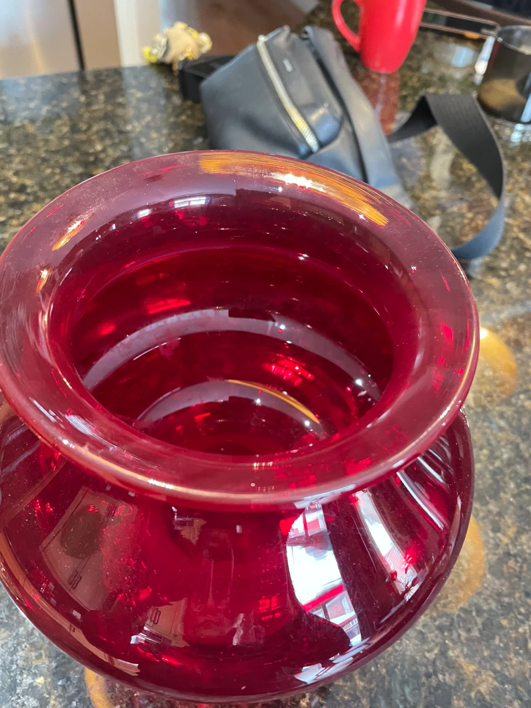 Ruby Red Glass Vase with Decorative Handle - photo 2