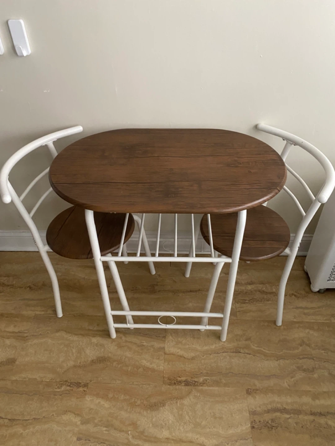 Wood and White Metal Bistro Set with 2 Chairs - photo 3