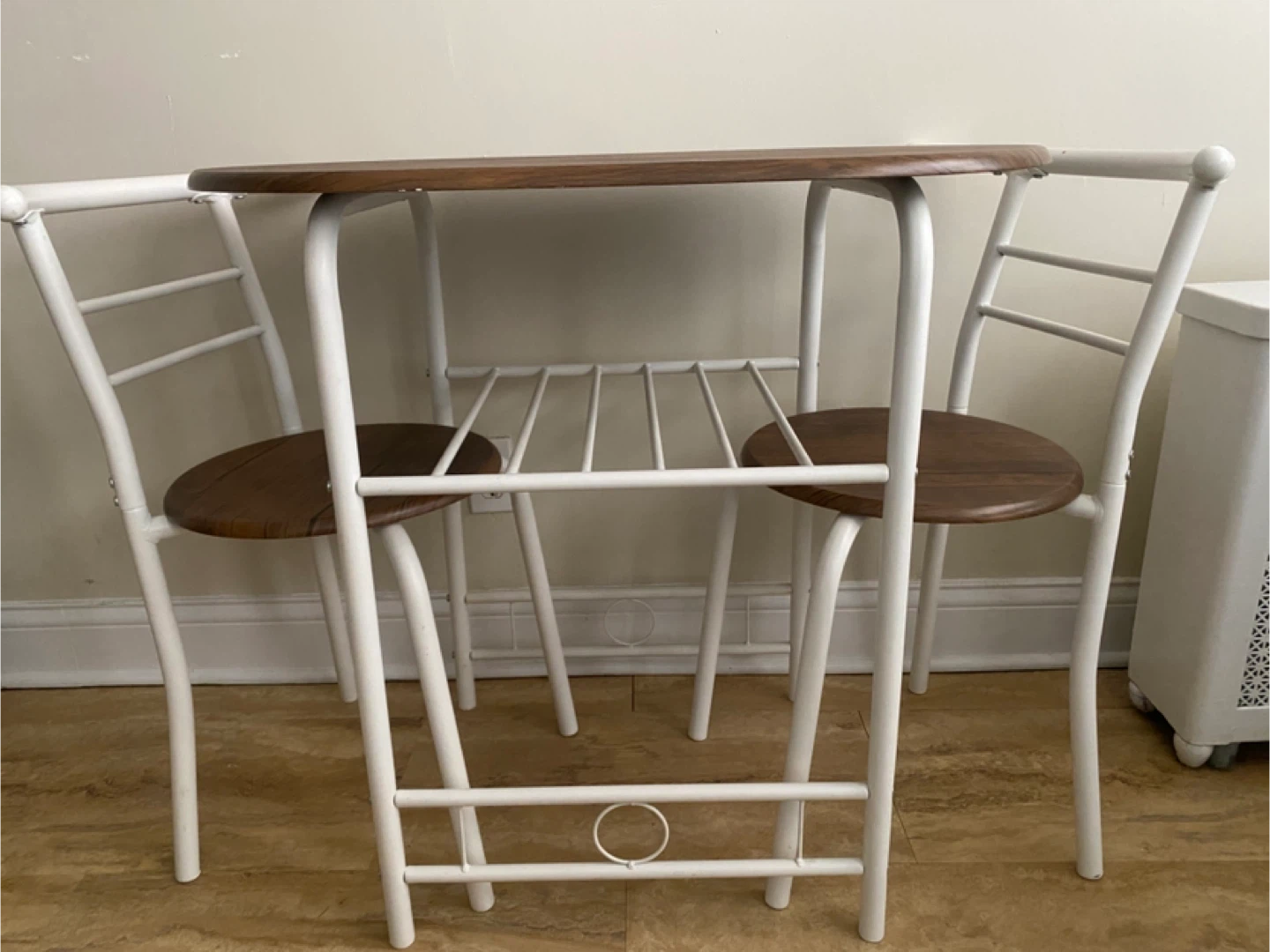 Wood and White Metal Bistro Set with 2 Chairs