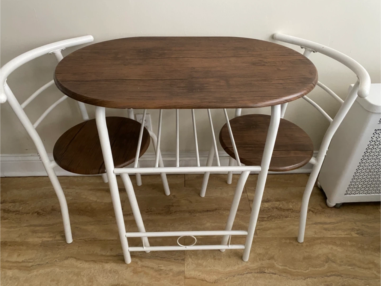 Wood and White Metal Bistro Set with 2 Chairs - photo 2