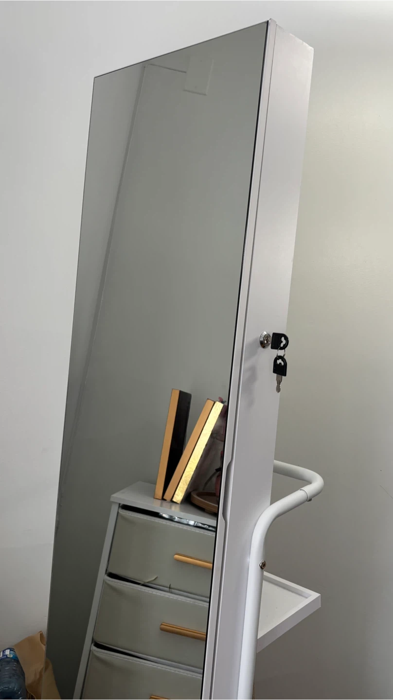 White Standing Jewelry Armoire with Mirror