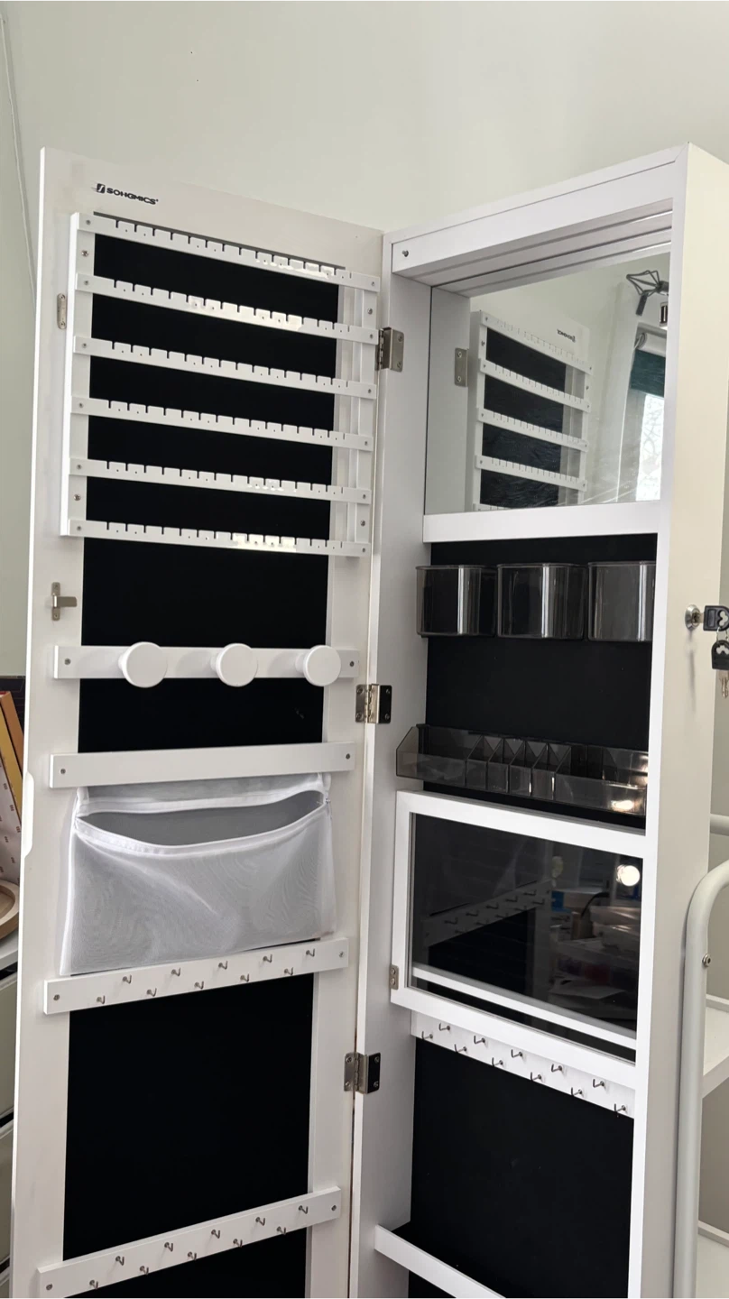 White Standing Jewelry Armoire with Mirror - photo 4