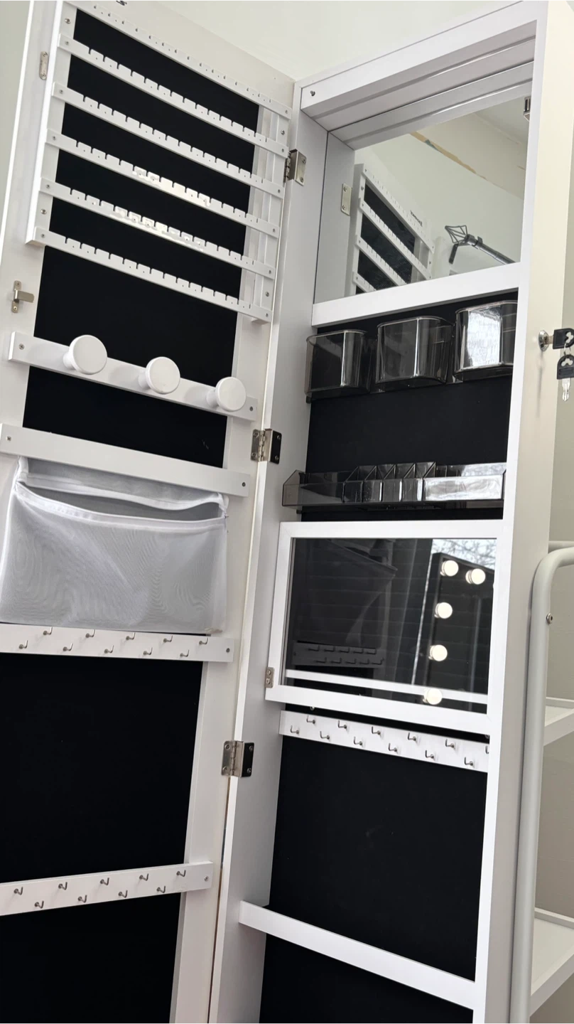 White Standing Jewelry Armoire with Mirror - photo 5