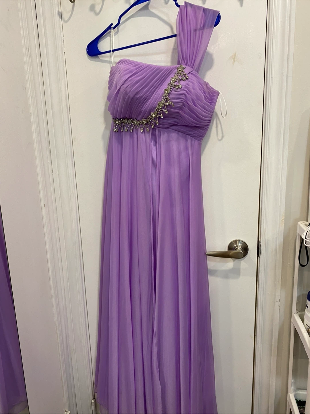 Lavender One-Shoulder Prom Dress with Rhinestones