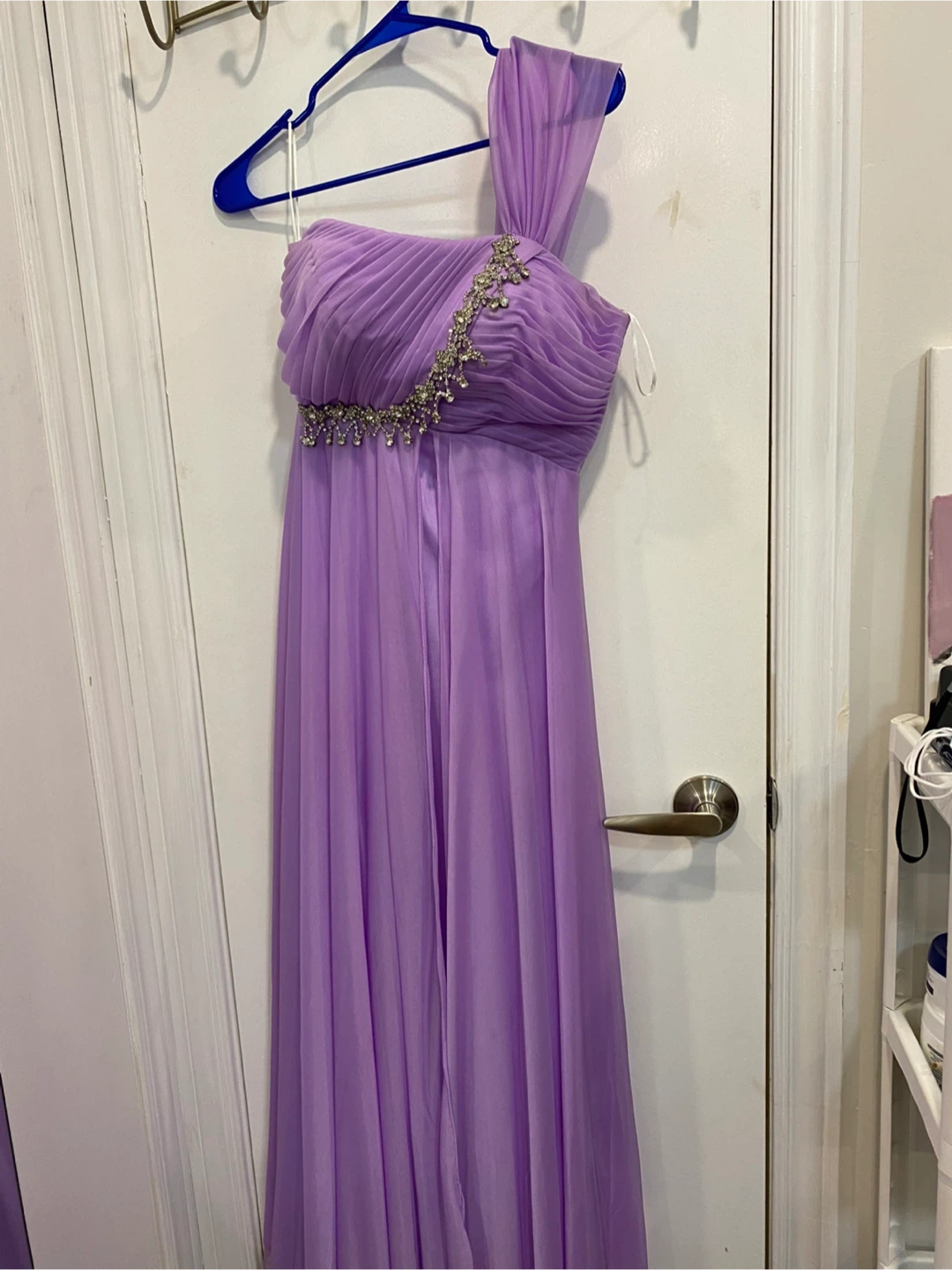 Lavender One-Shoulder Prom Dress with Rhinestones - photo 2