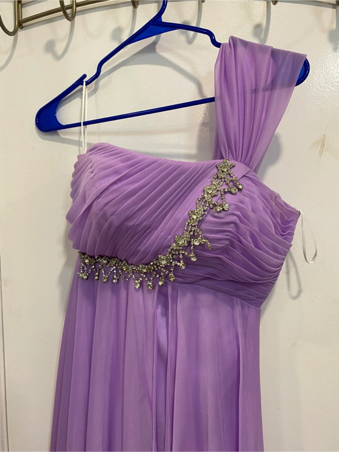 Lavender One-Shoulder Prom Dress with Rhinestones - photo 3
