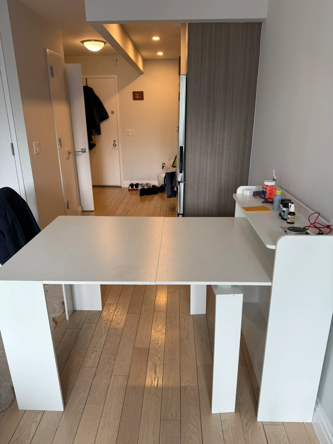 Extendable White Table with Shelf