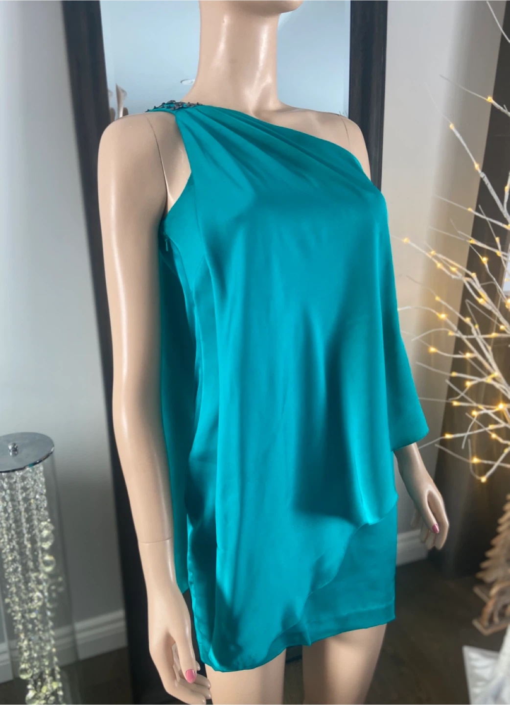 NWT: AquaTeal One-Shoulder Cocktail Dress Size 2 - photo 3