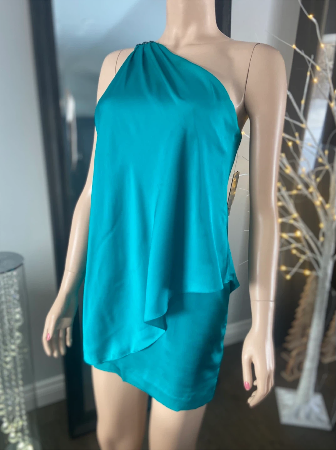 NWT: AquaTeal One-Shoulder Cocktail Dress Size 2