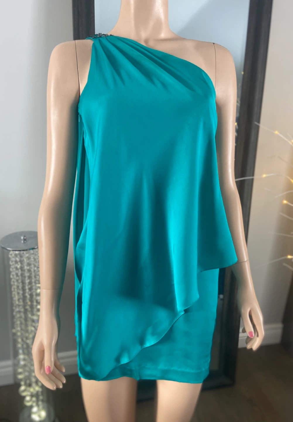NWT: AquaTeal One-Shoulder Cocktail Dress Size 2 - photo 2