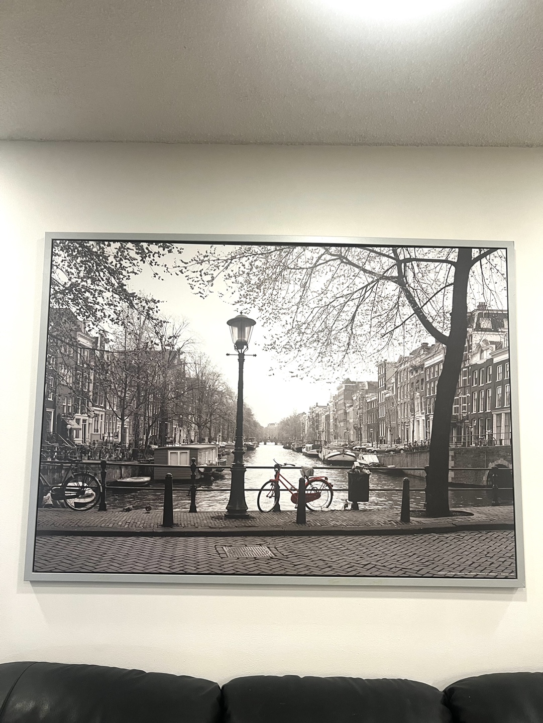 Framed Black and White Amsterdam Canal Print