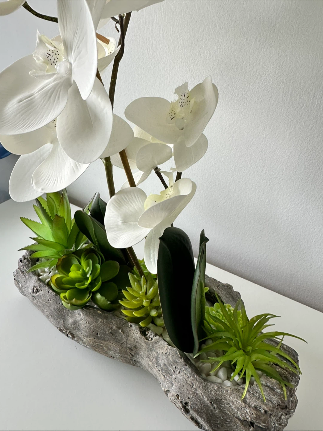 White Artificial Orchid Arrangement with Succulents - photo 4
