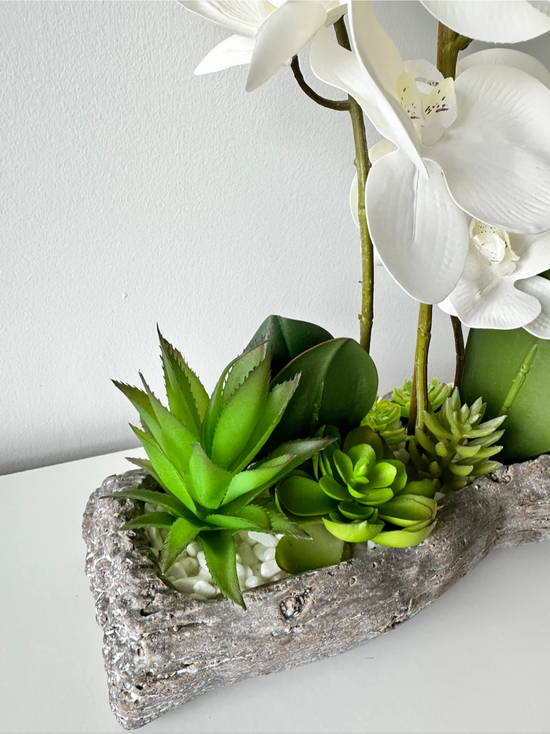 White Artificial Orchid Arrangement with Succulents - photo 3