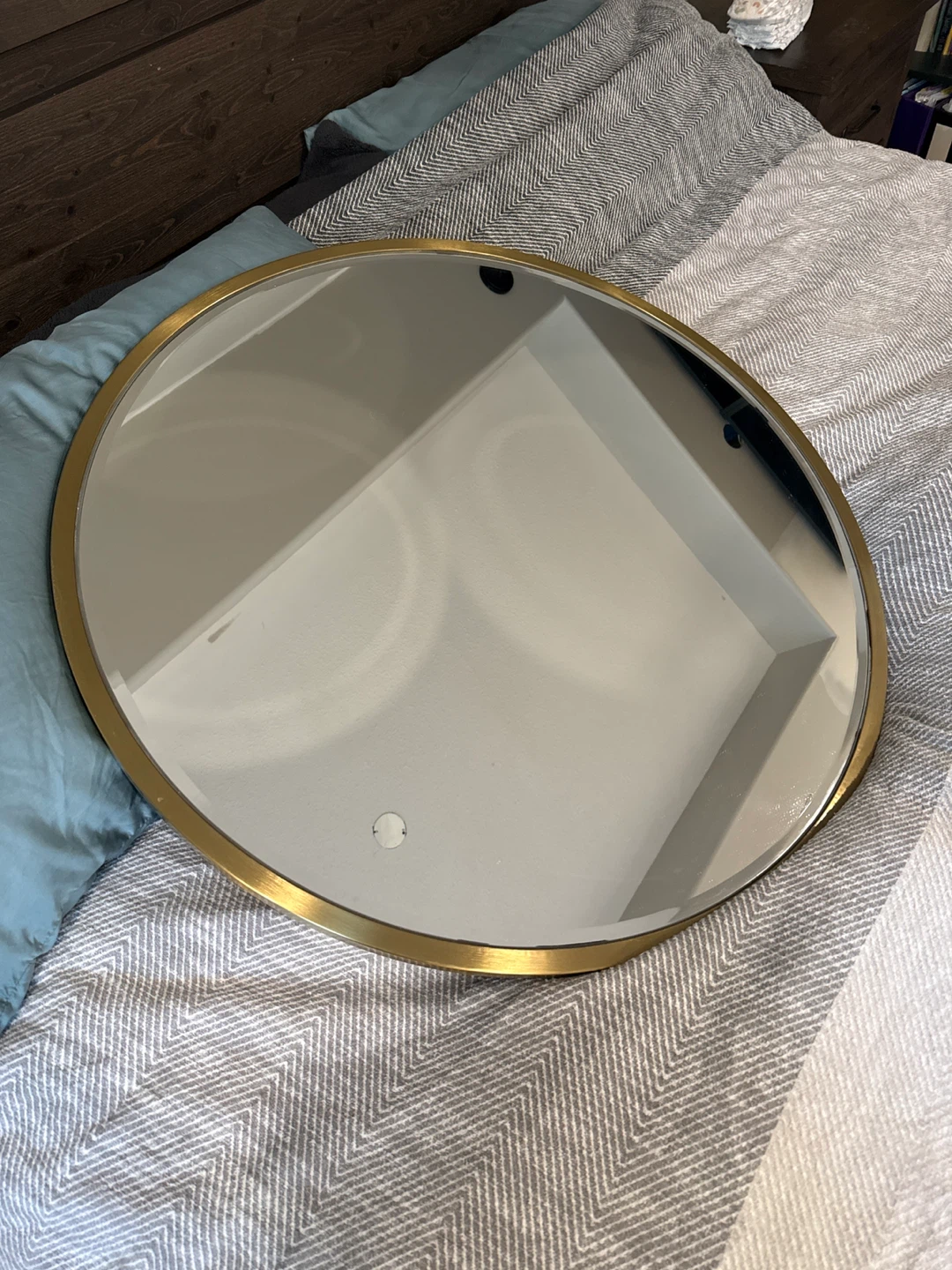 Round Gold Trim Mirror