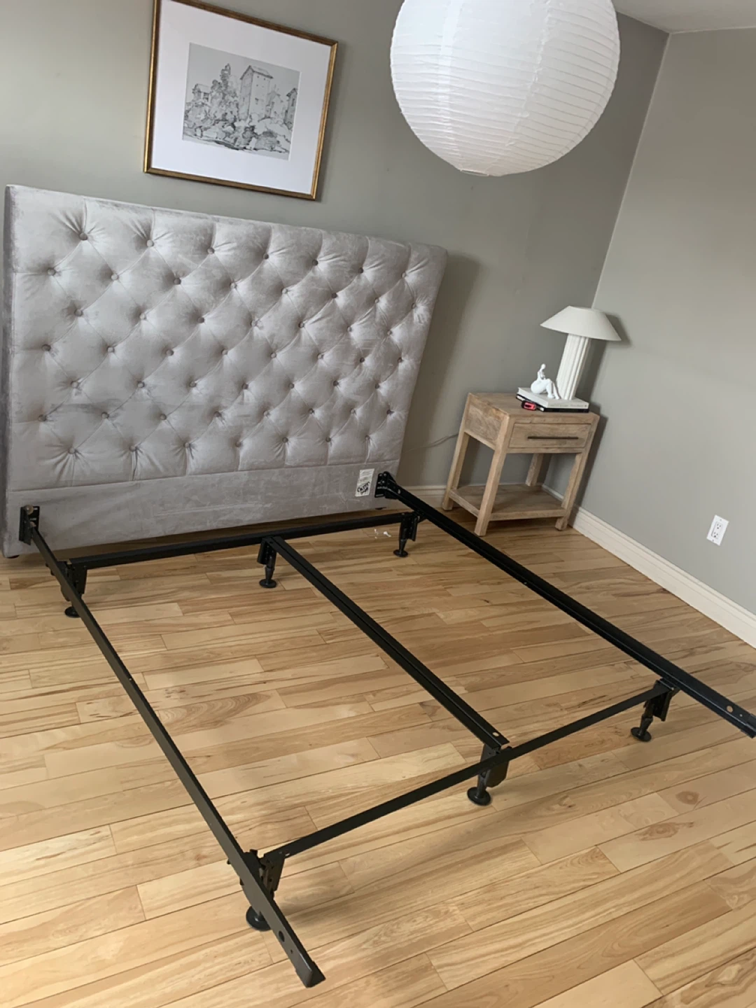 Tufted Velvet Headboard with Metal Bed Frame - photo 2