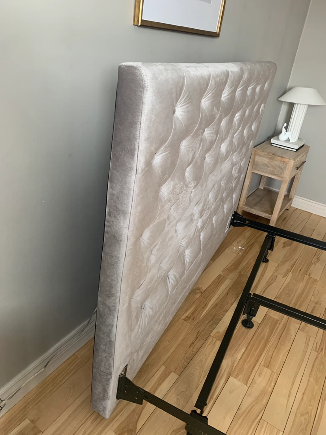 Tufted Velvet Headboard with Metal Bed Frame - photo 3