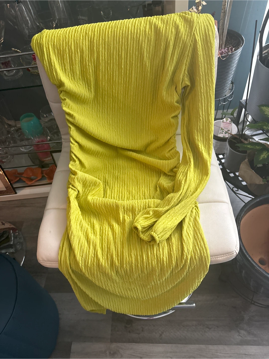 Lime Green Ruched Long Sleeve Dress