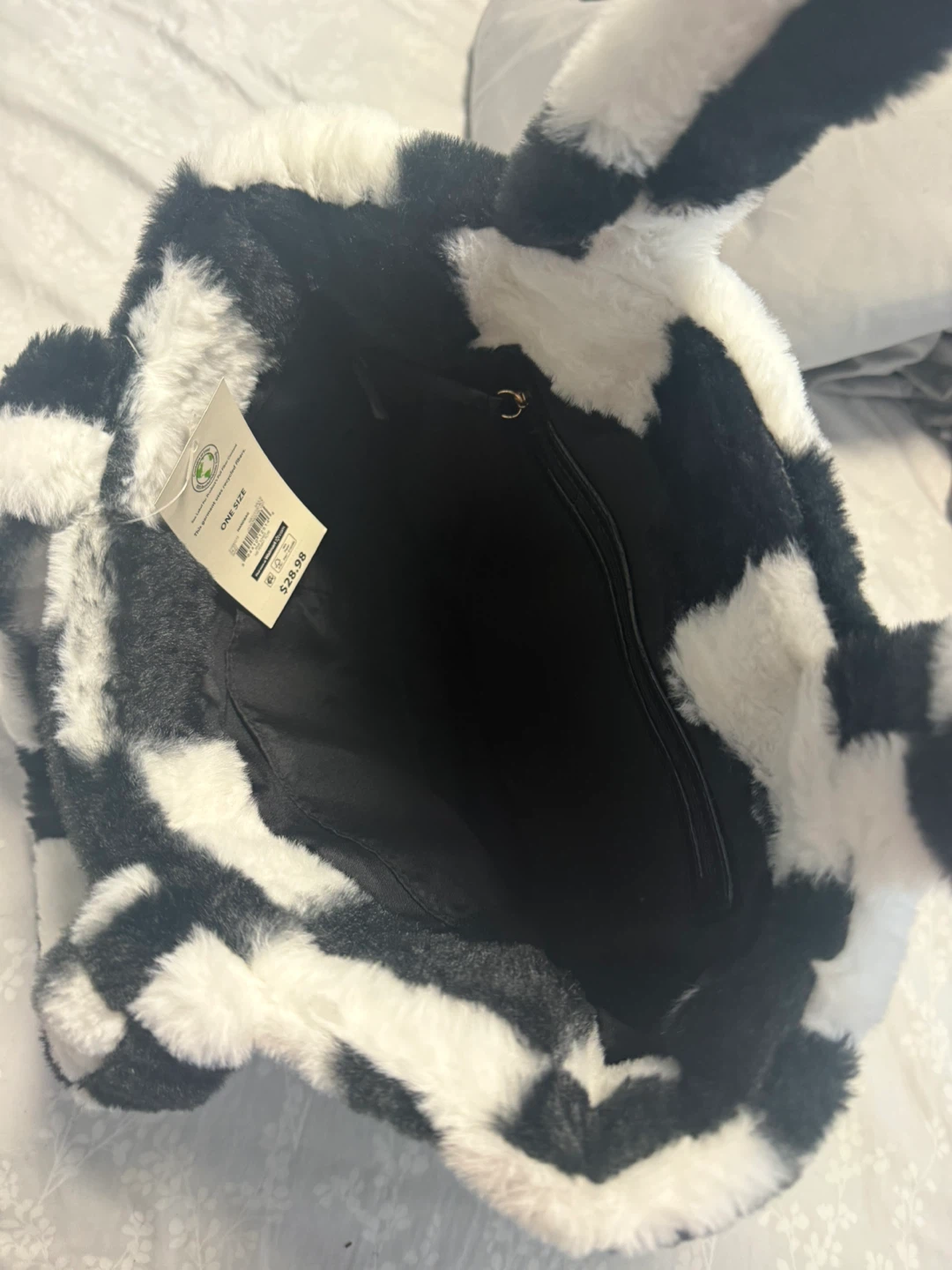 Checkerboard Faux Fur Tote Bag