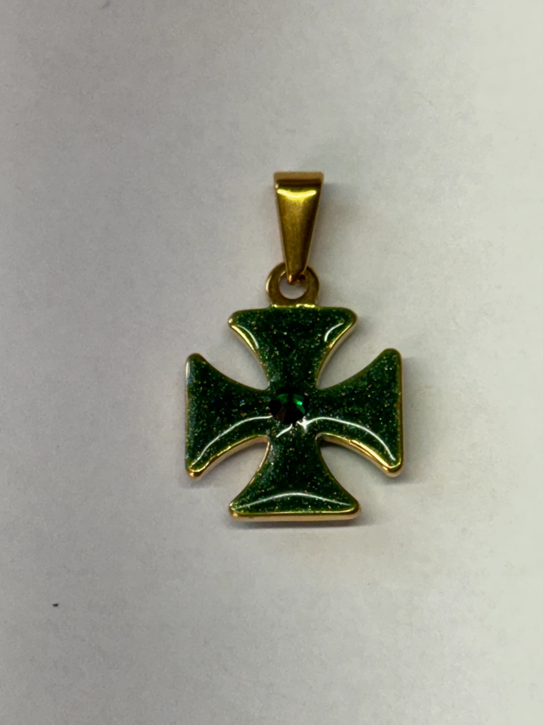 Sparkling Handmade Green Enamel Cross w Emerald Stone-two sided - photo 5