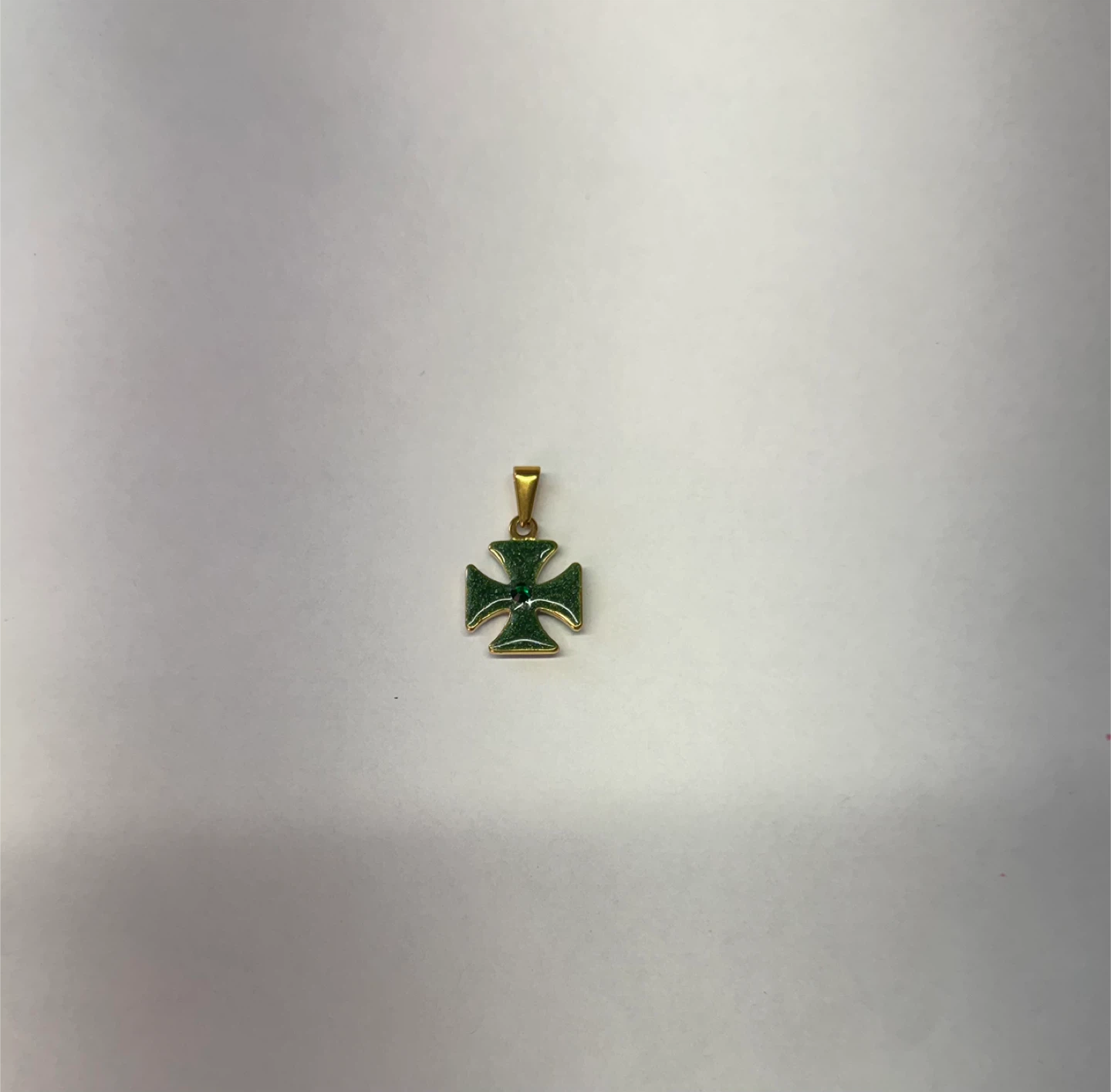 Sparkling Handmade Green Enamel Cross w Emerald Stone-two sided - photo 4
