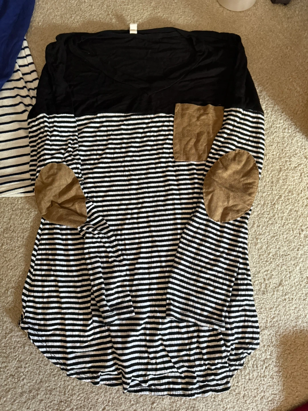 Striped Long Sleeve Shirt with Suede Patches